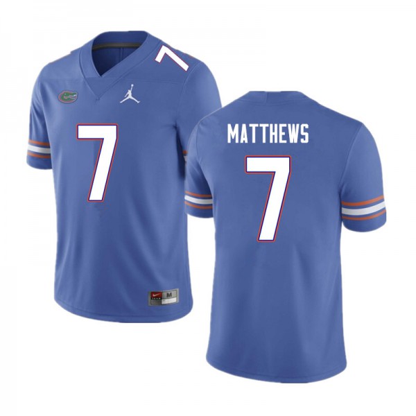 Men #7 Luke Matthews Florida Gators College Football Jersey Blue